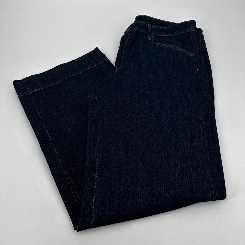 Chico's Trouser Jean Dark Wash Indigo Wide Leg Denim Pants Size 14R Sleek Modern